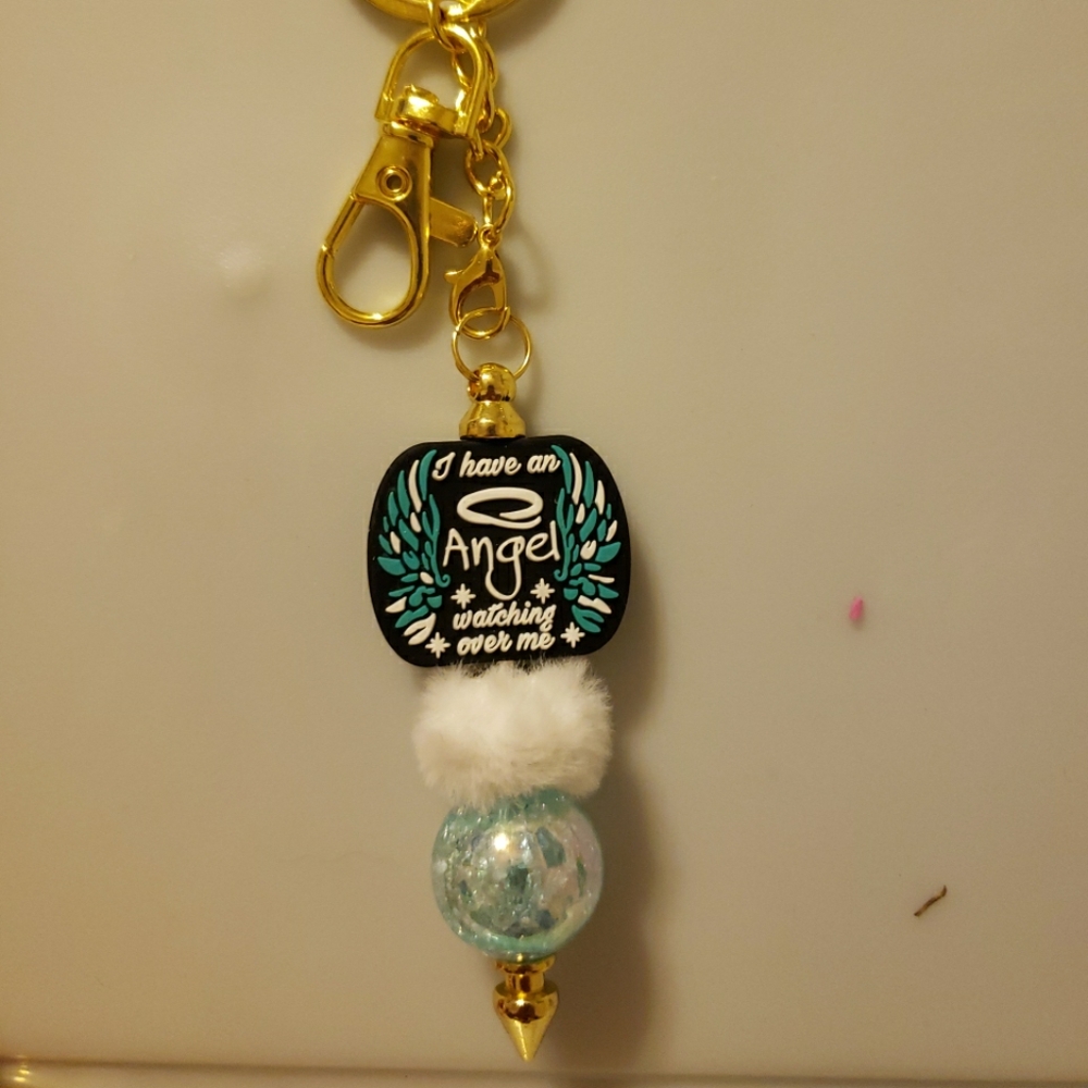 New Handmade I Have An Angel Watching Over Me Focal Bead Beaded Keychain